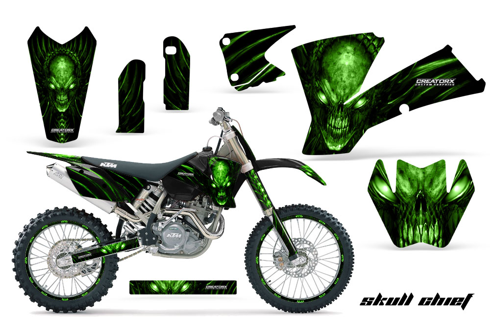 KTM C1 SX EXC MXC Graphics Kit Skull Chief Green BB NPs Rims